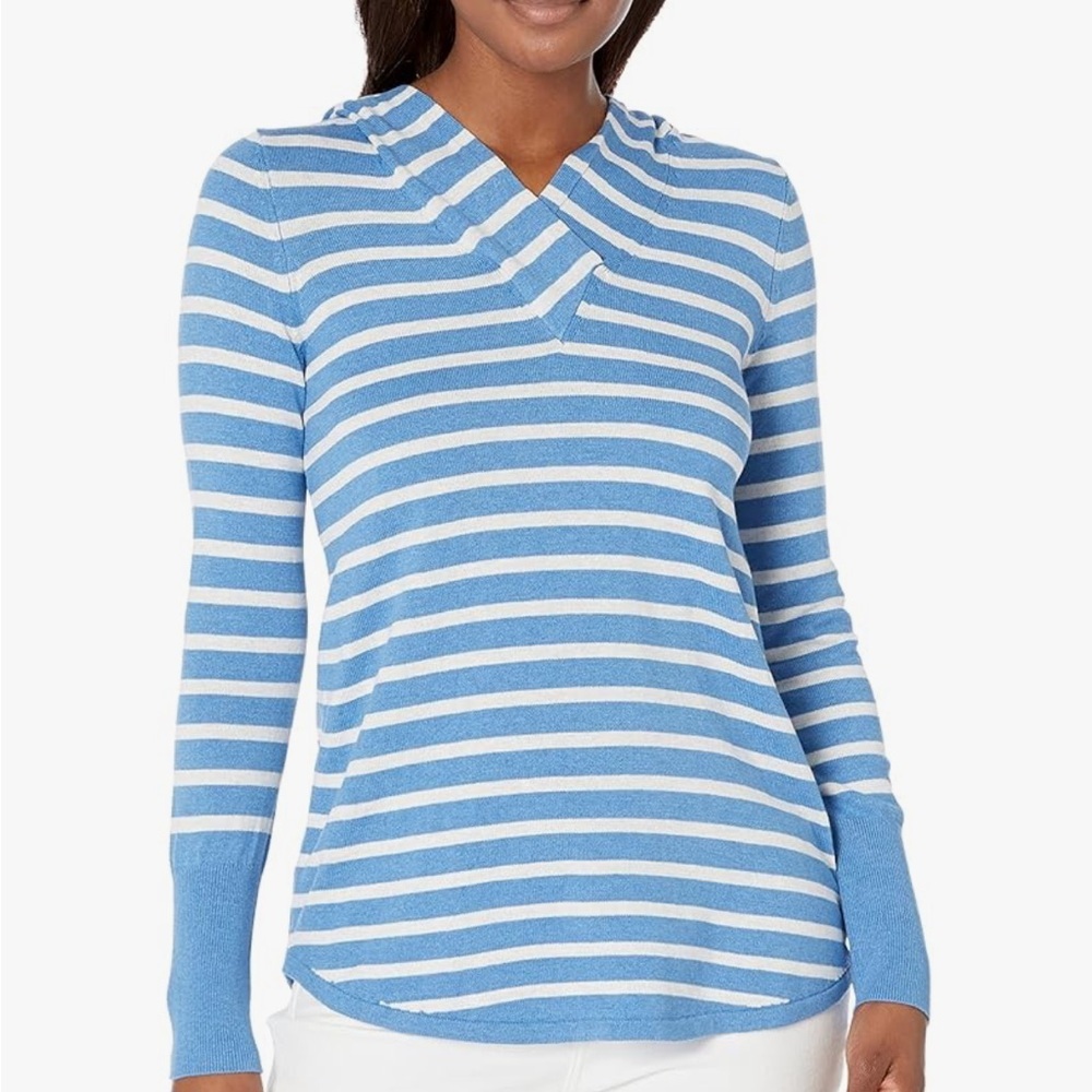 Nic + Zoe Blue and White Striped knit Hoodie size S